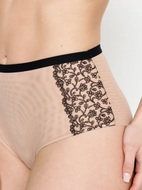 Трусы Zebra бразилиана с высокой линией талии (скин/черный)