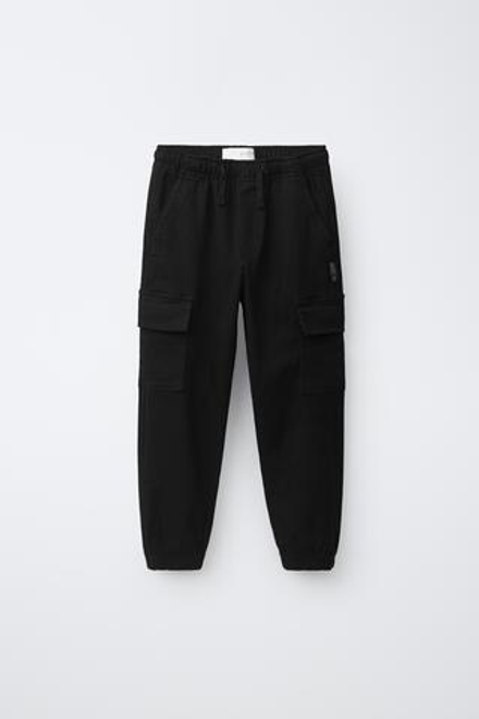 ZARA БРЮКИ КАРГО, ЧЕРНЫЙ