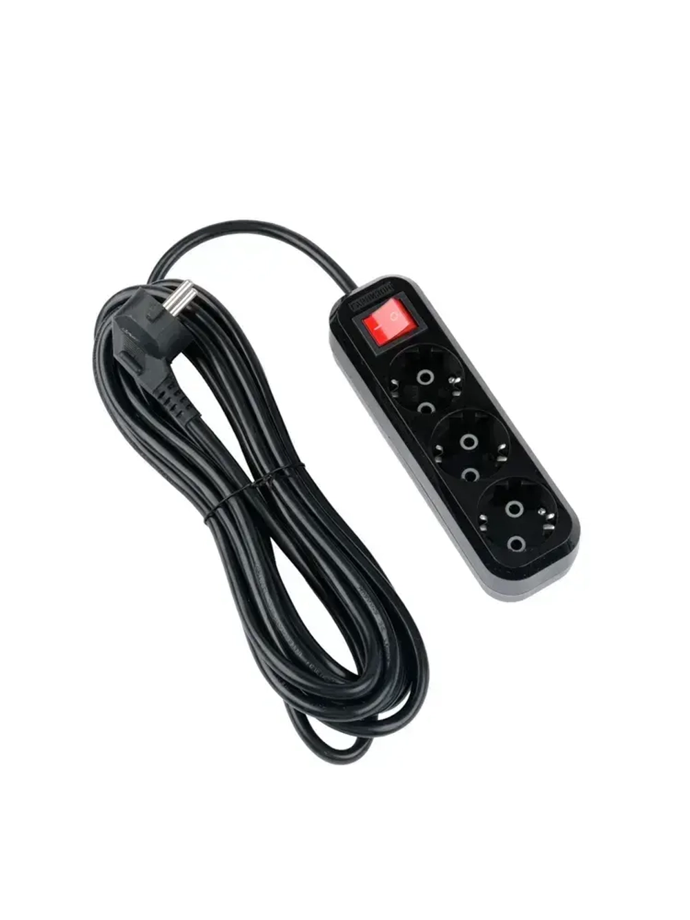 Сетевой фильтр Гарнизон с базовой защитой с заземлением с выключателем 3 розетки, 16А, 5 метров черный EPB-G3-16-B-5