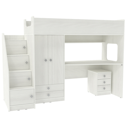 Кровать-чердак КарИВи Л-A606.3 с тумбой 80х190 Белое Дерево Белое Дерево