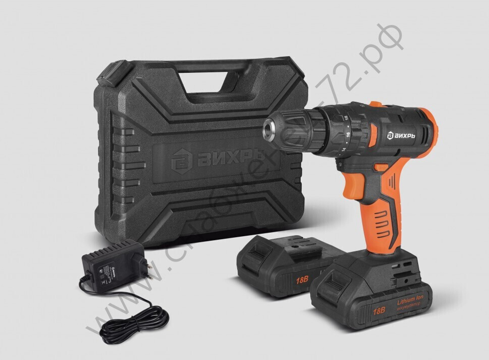 Дрель-шуруповерт аккумуляторная Вихрь ДА-18Л-2КУ/Б (бесщеточный двигатель)