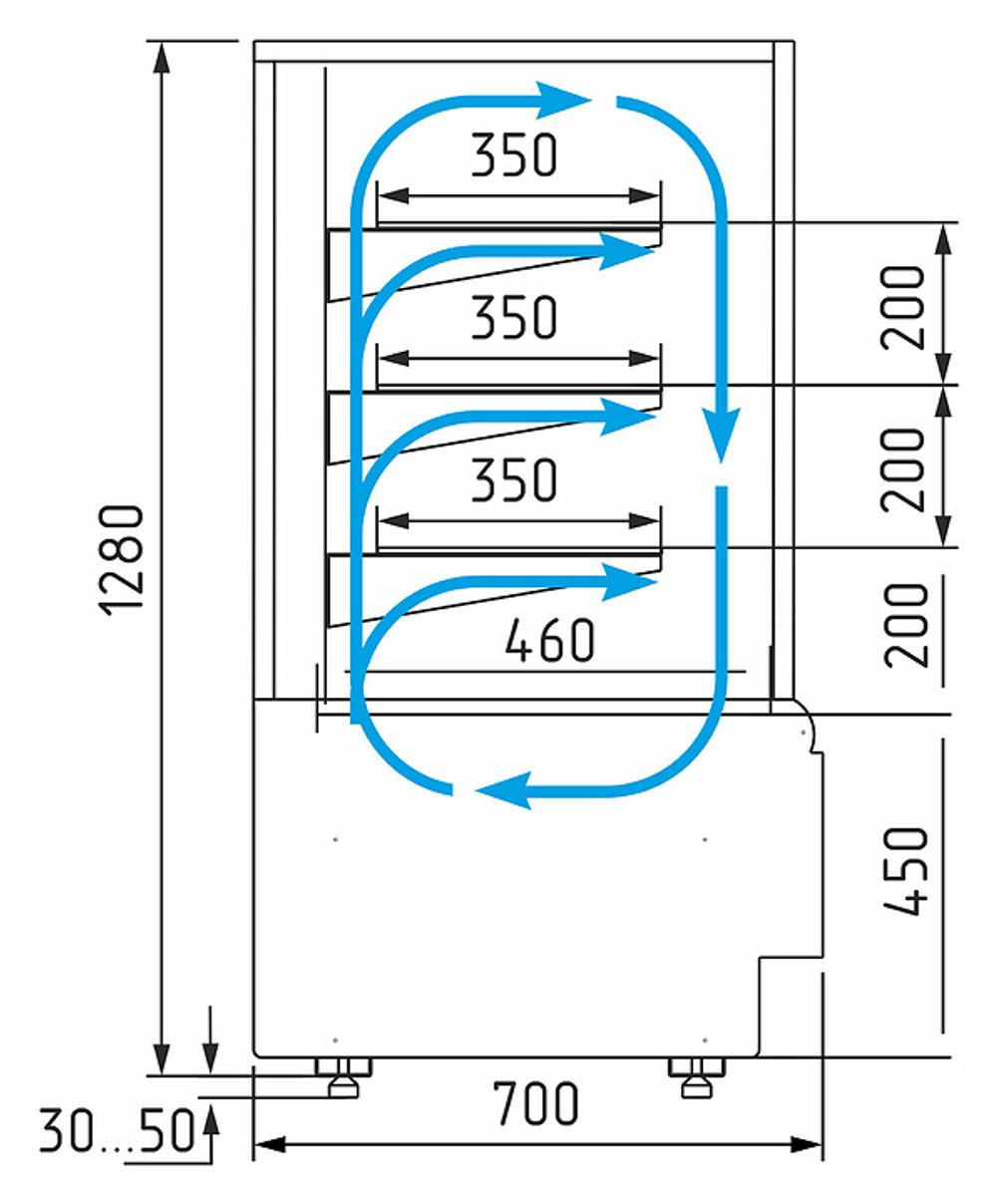 Витрина кондитерская CANARY 900 гнутое стекло