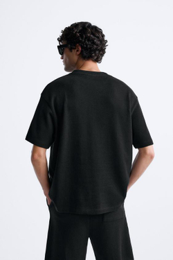 ZARA ФУТБОЛКА ИЗ ТКАНИ SOFT TOUCH В РУБЧИК, ЧЕРНЫЙ