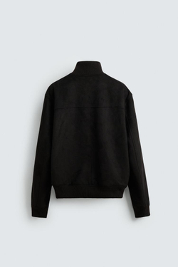 ZARA КУРТКА ИЗ ИСКУССТВЕННОЙ ЗАМШИ СВОБОДНОГО КРОЯ, ЧЕРНЫЙ