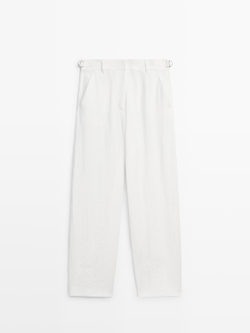 Massimo Dutti Струящиеся брюки с пряжками, белый