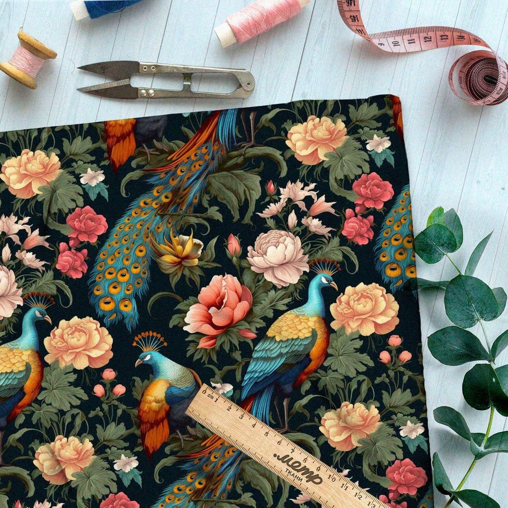 Ткань премиум атлас райский сад