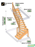 Лестница на второй этаж К-001м/4 Левая