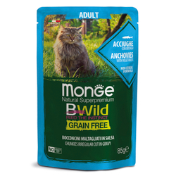 Monge Cat BWild GRAIN FREE паучи из анчоусов с овощами для взрослых кошек 85г