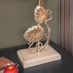 Настольная лампа Monstera Deliciosa (Монстера) Айвори Мраморное золото с абажуром Vintage Белый