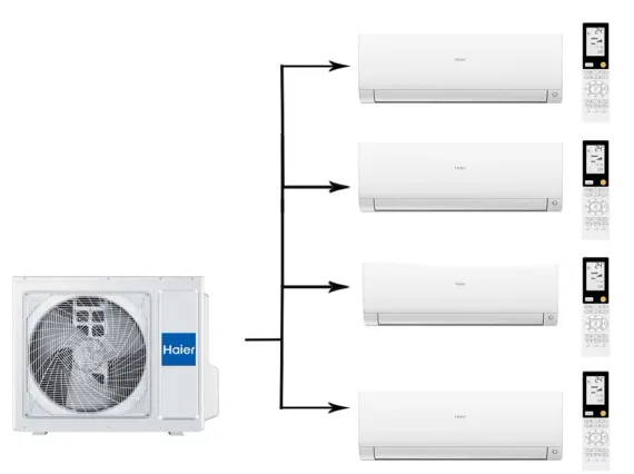 Мульти сплит-система на 4 комнаты 25+25+25+35 м2 Haier 3х AS25S2SF2FA-W+AS35S2SF2FA-W/4U85S2SR5FA Flexis Super Match