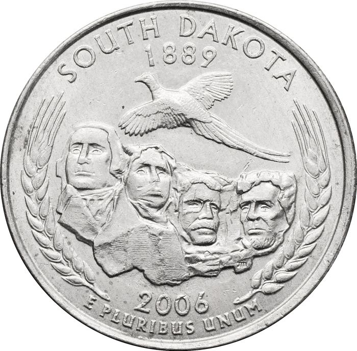 25 центов (1/4 доллара, квотер) 2006 США «Штат Южная Дакота» (D) 