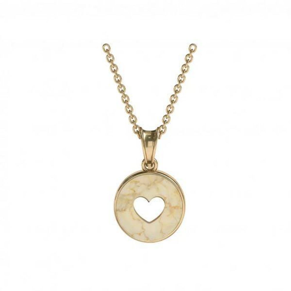 Подвеска без цепочки Круг с сердцем янтарь молочный