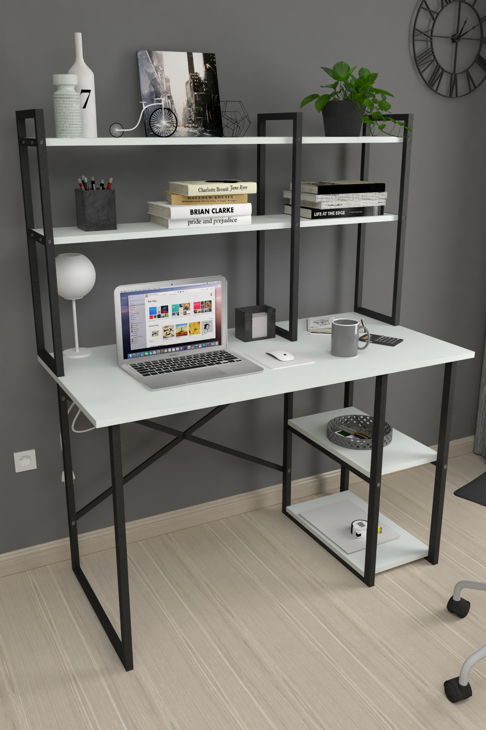 Стол письменный с настольной полкой 120х60 - белый