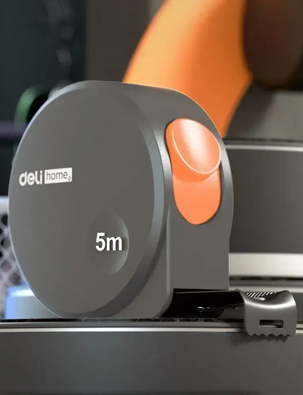 Рулетка "Home Series Gray" Deli HT8519C 5мх19мм (Эксклюзивный дизайн, корпус из софттач пластика, противоскользящая резиновая вставка, подарочная упаковка)