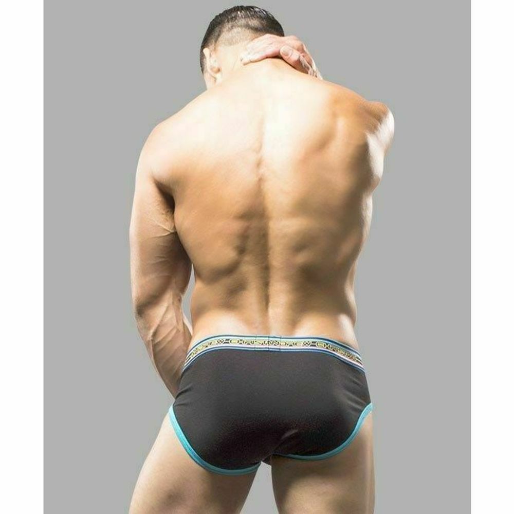 Мужские трусы брифы черные с голубой окантовкой Andrew Christian