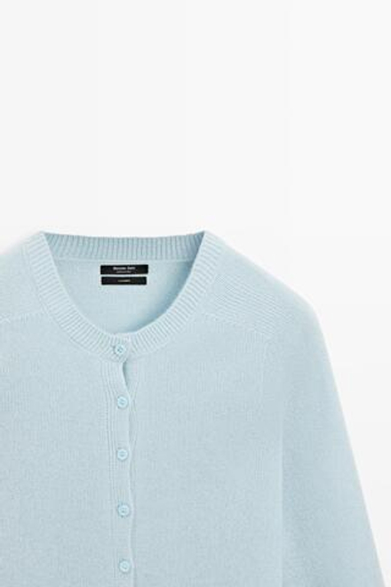 Massimo Dutti Укороченный кардиган из 100% кашемира, небесно-голубой