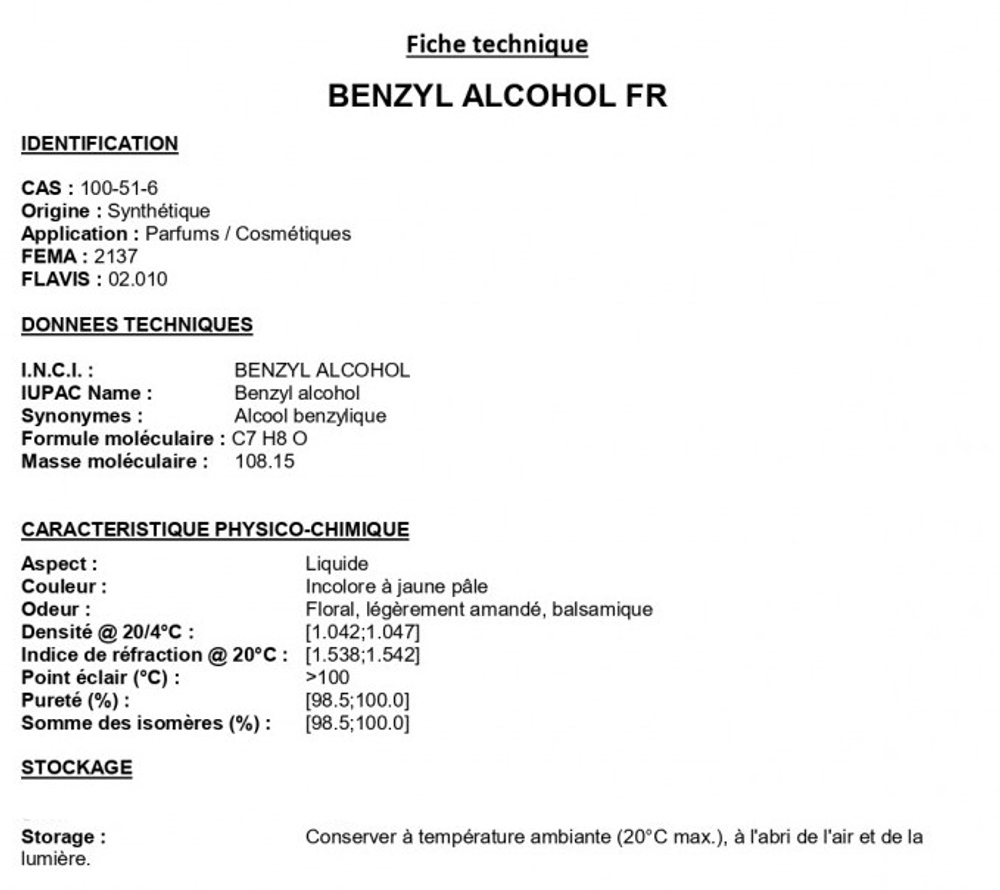 BENZYL ALCOHOL FR / БЕНЗИЛОВЫЙ СПИРТ CAS 100-51-6