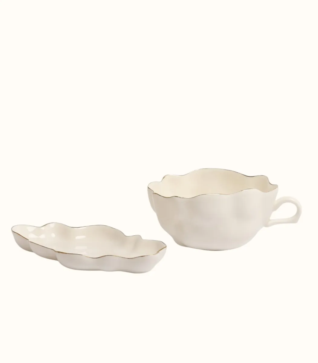 Чайная пара – Райская, белая глянцевая, золотая окантовка | Htonic ceramic