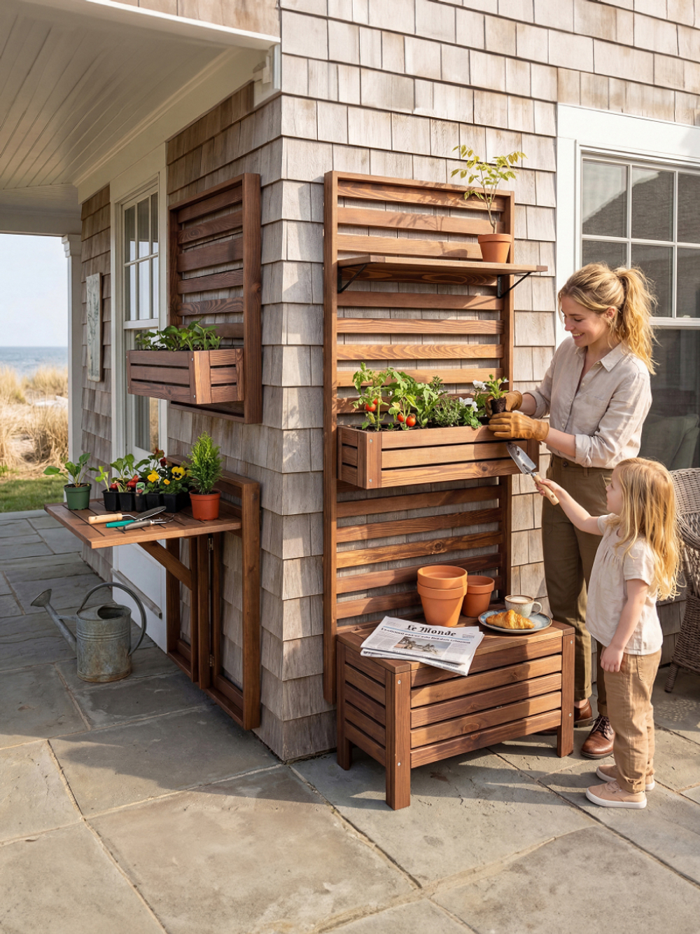 Панель для стен деревянная Эпларо 89х76 см, органайзер хранения из массива сосны для сада, балкона и прихожей, венге