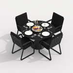 Обеденная группа Ideal Patio ДИВА АЛЬБА  каркас карбон, стол стекло диа 110, ткань черная