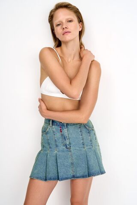 Джинсовая юбка женская JEANS PLEATED SKIRT GREEN