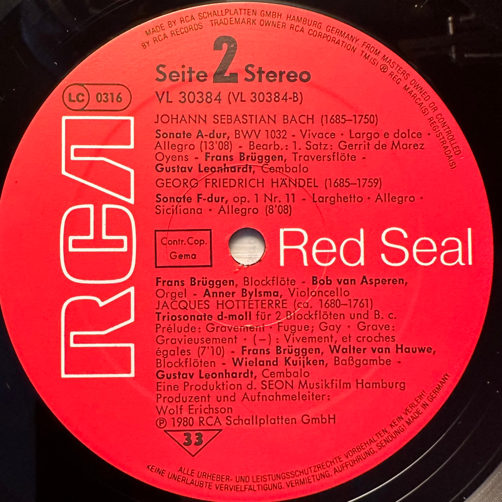 Франс Брюгген - Вивальди, Бах, Гендель, Оттетер (Европа 1980г.)