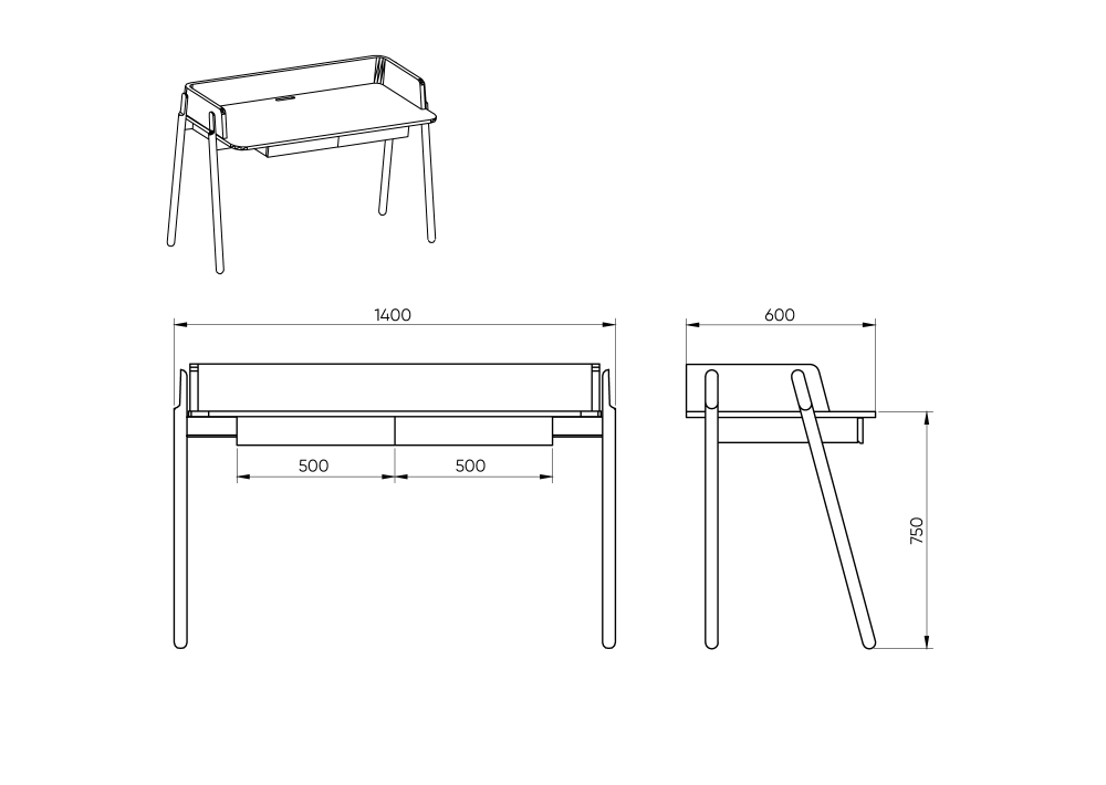 Стол письменный Basic 140*60 см (натуральный дуб, молочный экокожа)