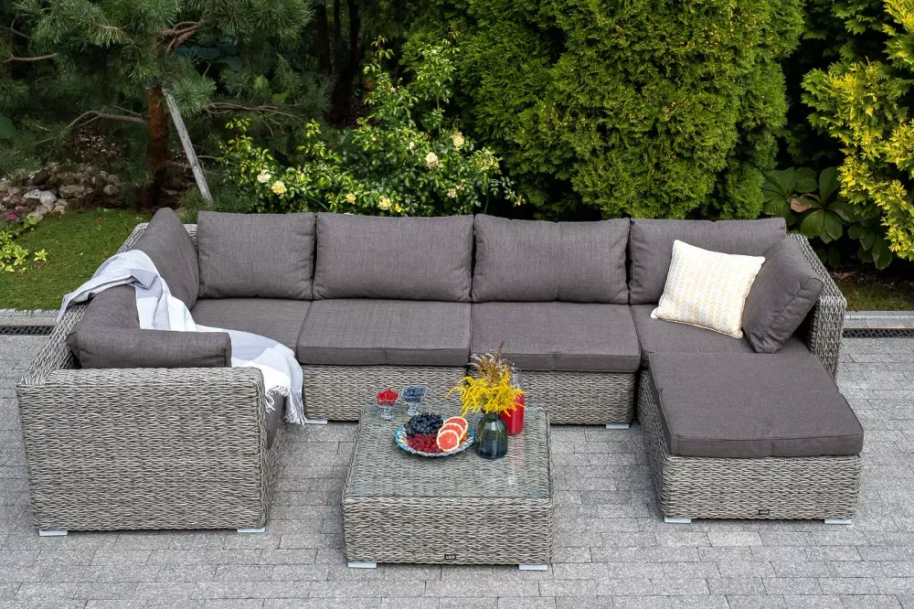 "Лунго" плетеная оттоманка с подушкой (гиацинт), цвет серый