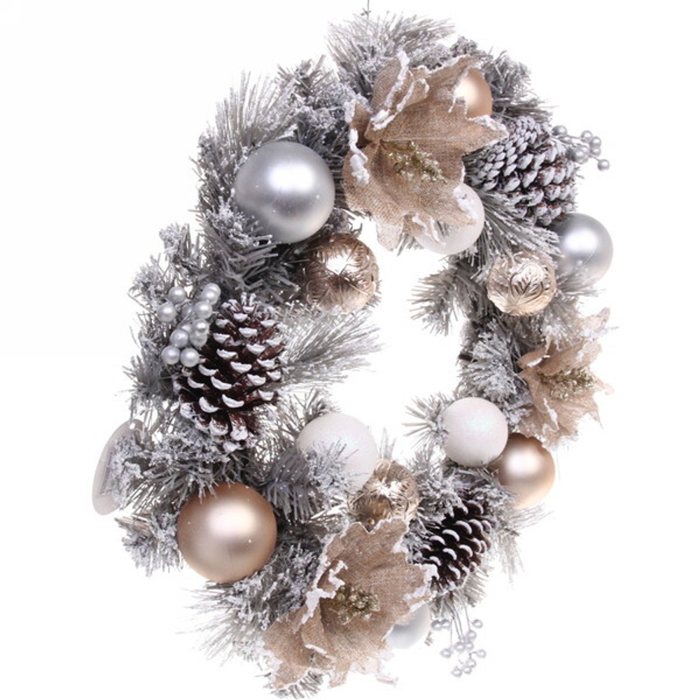 Венок хвойный новогодний «Нежность» 50 см, леска+ПВХ (SSQ1922-50)