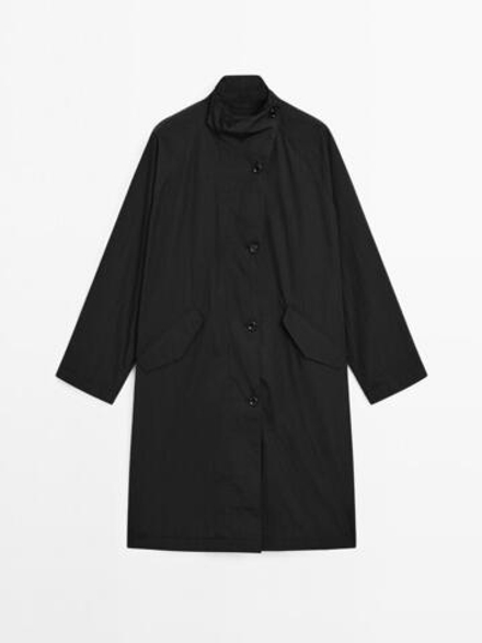 Massimo Dutti Тренч из струящейся непромокаемой ткани, черный