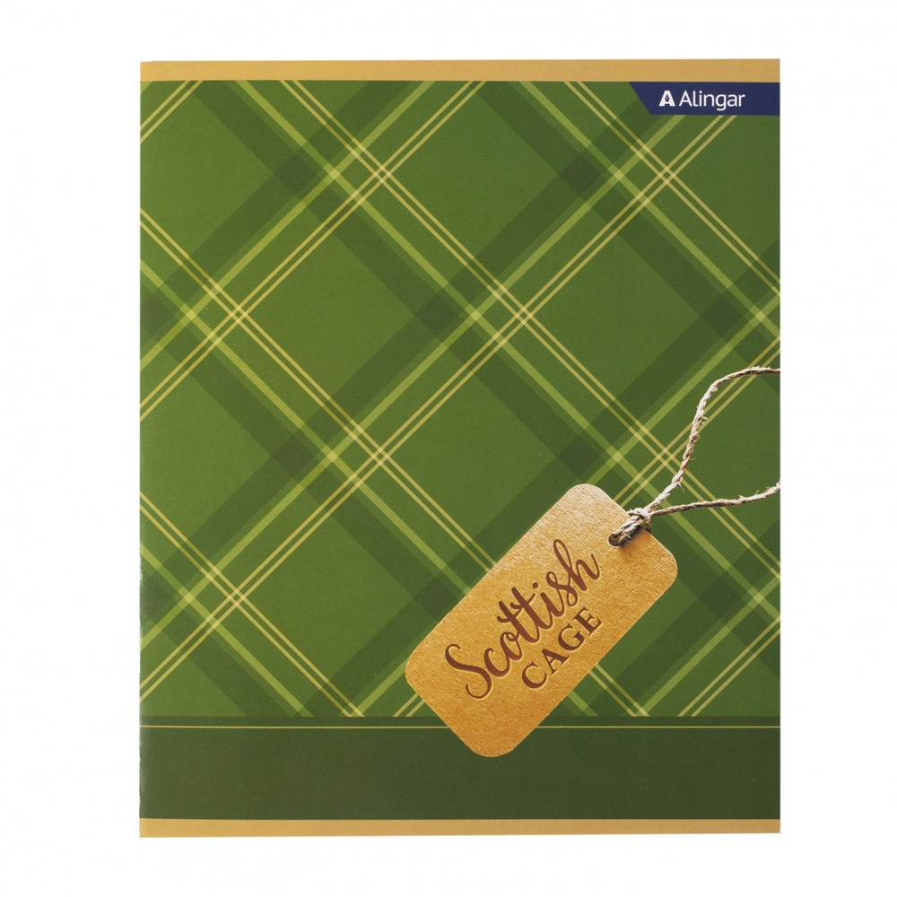 Тетрадь 36 л., А5, клетка, Alingar "Шотландская клетка", скрепка, второй блок 60г/м2, мелованный картон (стандарт), 4 дизайна в пленке т/у