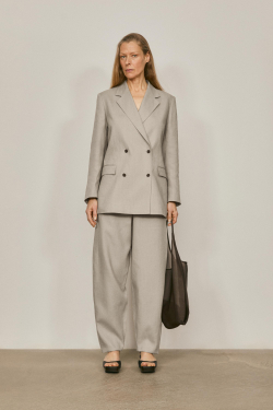 Massimo Dutti Классический двубортный блейзер из 100% льна - Limited Edition, серый