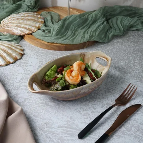 Блюдо овальное 24*12,5 см h5,5 см 210 мл для закусок Pearl Sea Stone с ручками Frutti di Mare [4]