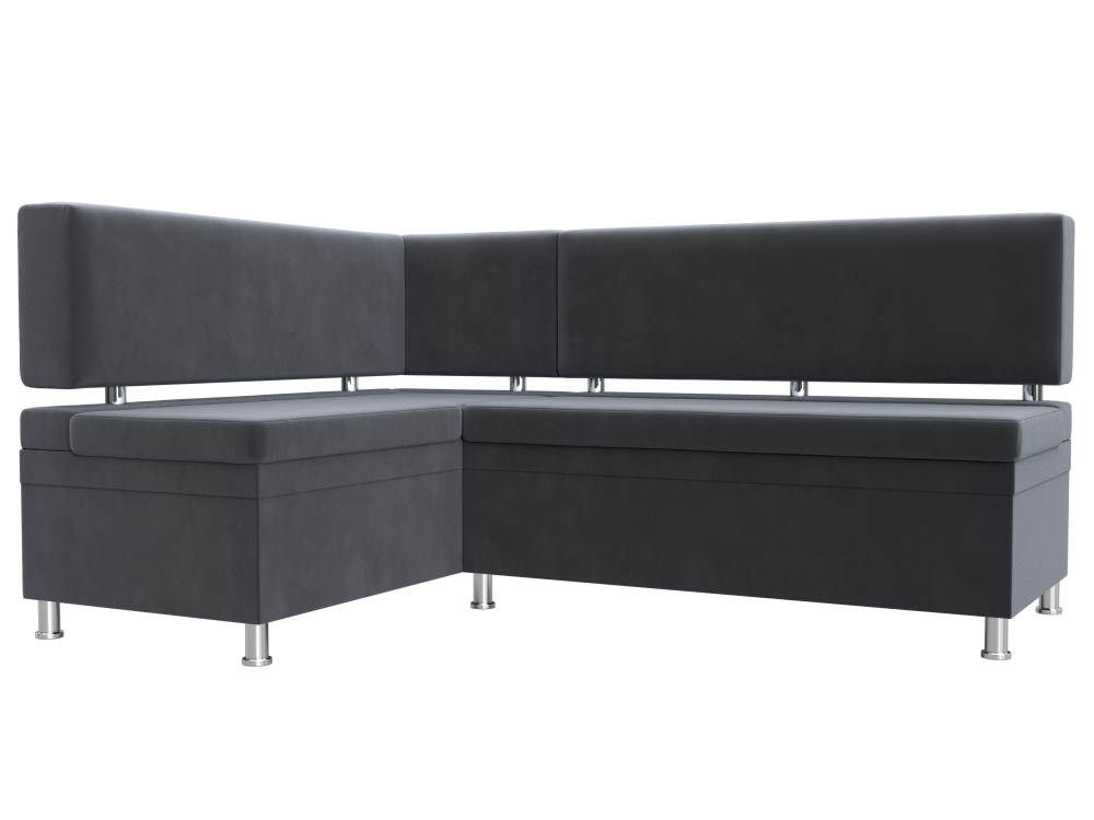 Диван кухонный угловой Стайл левый угол, Серый, Велюр, 111659L