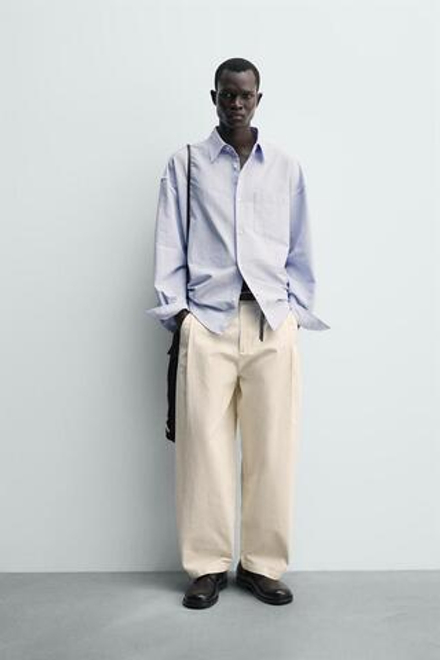 ZARA БРЮКИ BALLOON FIT С ЗАЩИПАМИ, ЭКРЮ