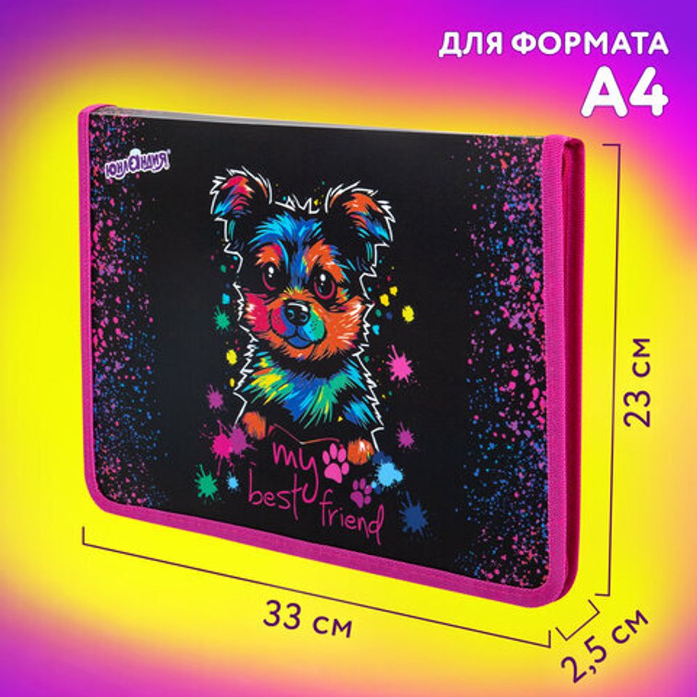 Папка для труда на молнии ЮНЛАНДИЯ А4, 1 отделение, откидная планка, органайзер, "True friend", 272221