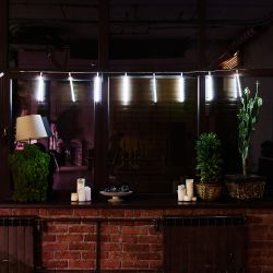 ULD-E2403-144-DTK WHITE IP44 METEOR Занавес светодиодный фигурный Падающие звезды. соединяемый. 2х0.3м. 8 подвесов. Белый свет. Провод прозрачный. TM Uniel.