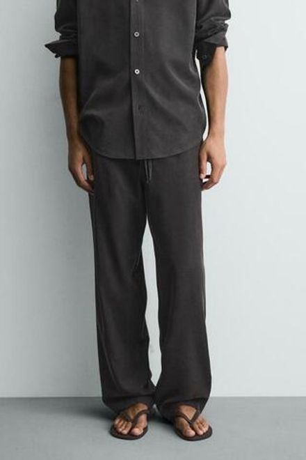 ZARA СТРУЯЩИЕСЯ БРЮКИ RELAXED FIT, ЧЕРНЫЙ