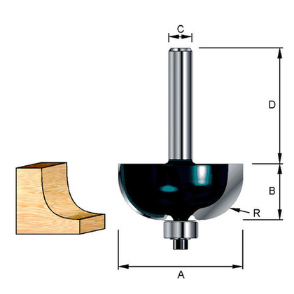 Фреза кромочная галтельная 28,6х32х12,7х8 мм; R=9,52 мм D-11477