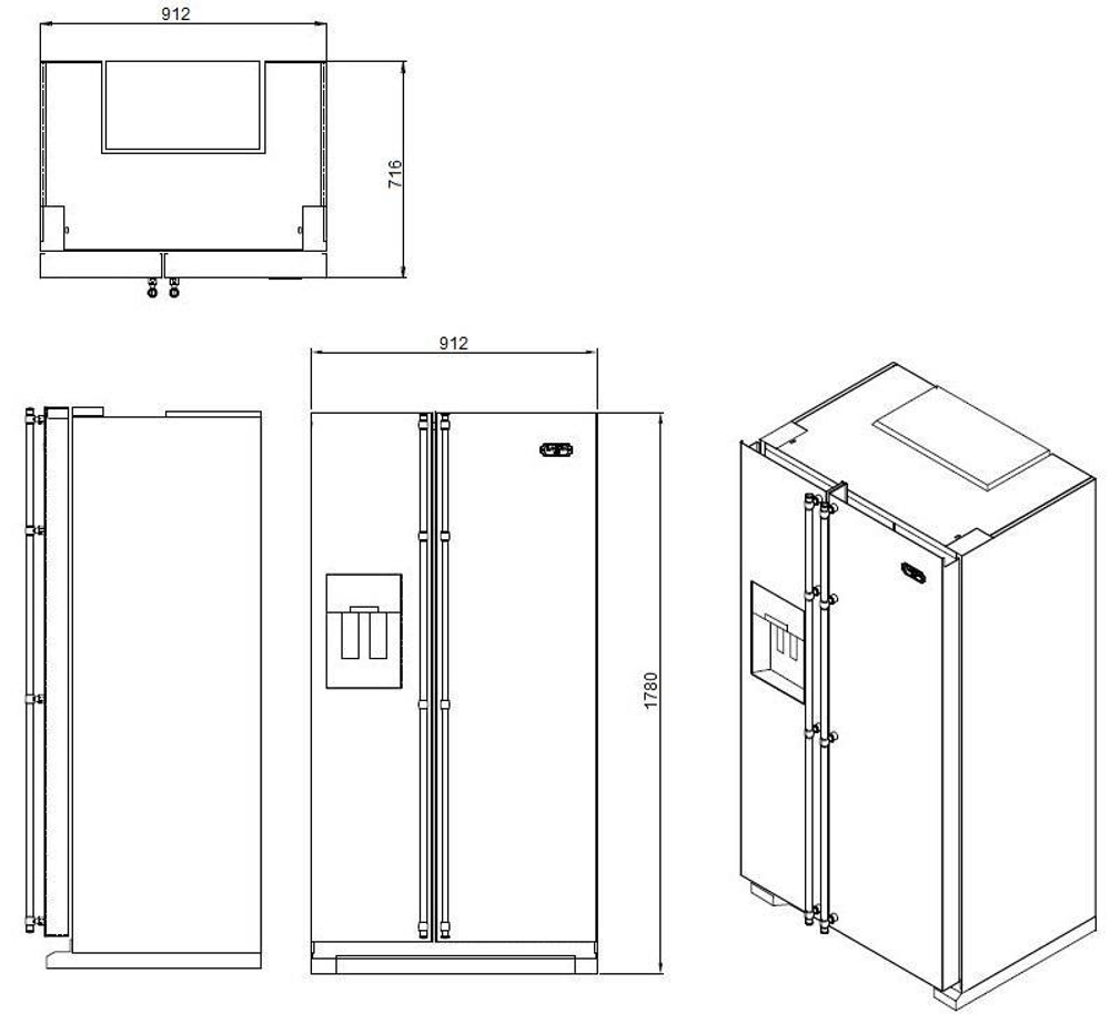 Холодильник с льдогенератором side by side LOFRA GFRNM619/O размеры
