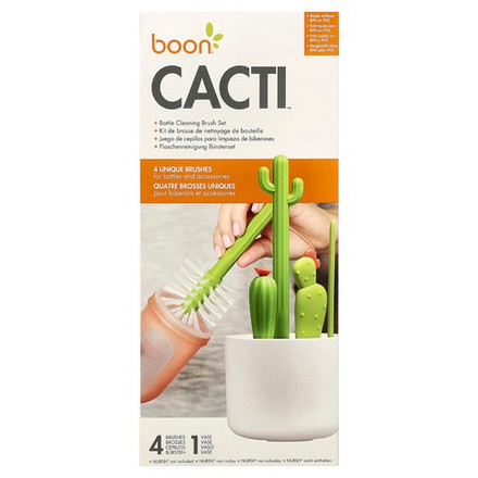 Boon, Cacti, набор щеток для чистки бутылочек, 4 щетки и 1 ваза
