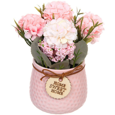 Цветочная композиция «Гортензия» 14*19см розовая в керамическом горшке HL-07