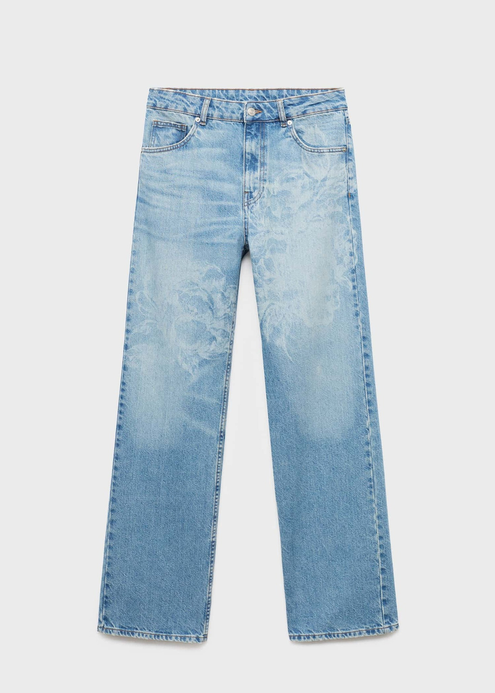 MANGO Джинсы прямого кроя с цветочным узором синий