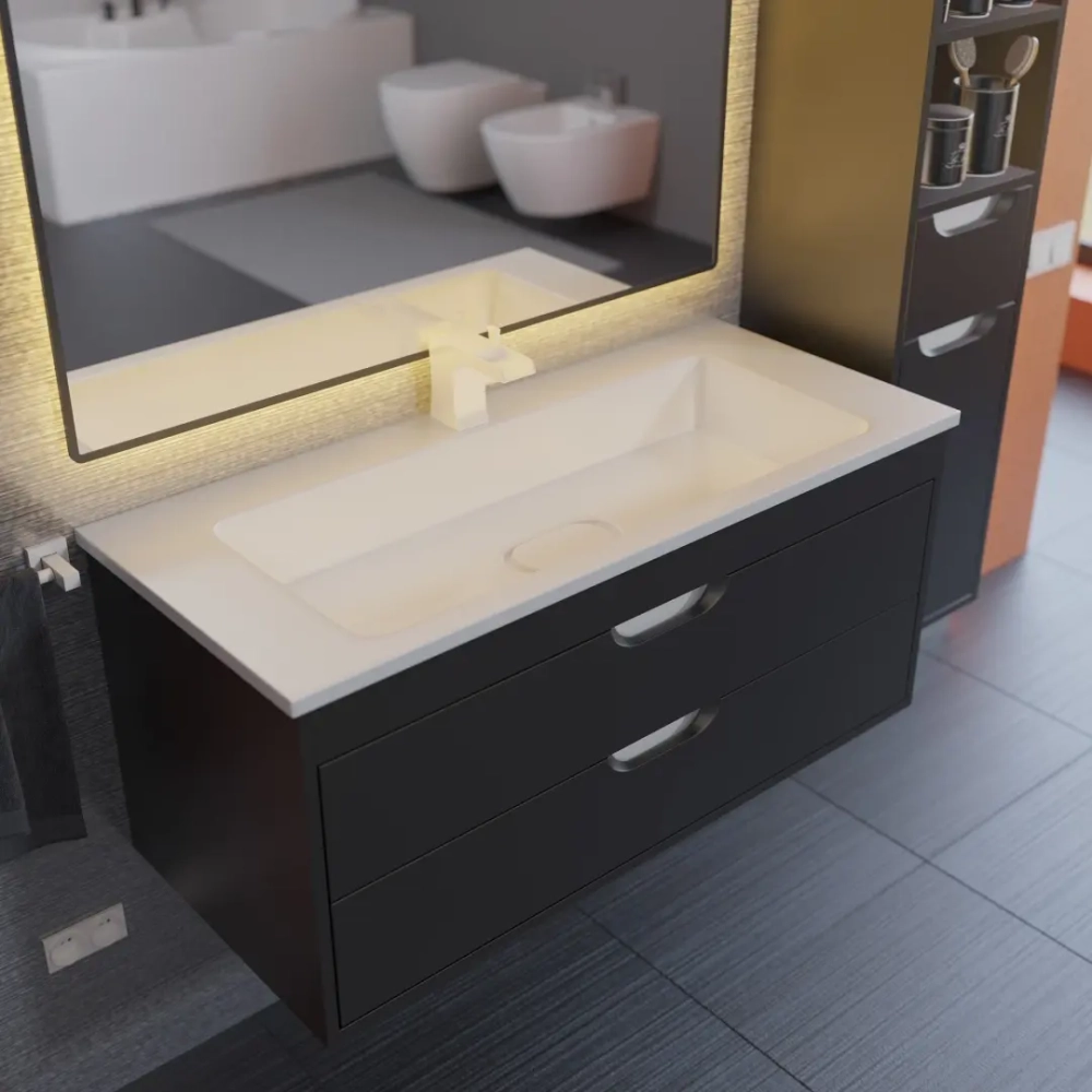 Тумба с раковиной для ванной Uperwood Modul 100 см, подвесная, матовая, черная