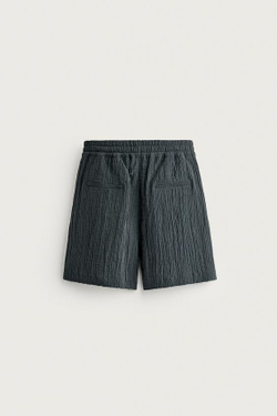 ZARA ШОРТЫ RELAXED FIT С РЕЛЬЕФНОЙ ФАКТУРОЙ, СИНИЙ