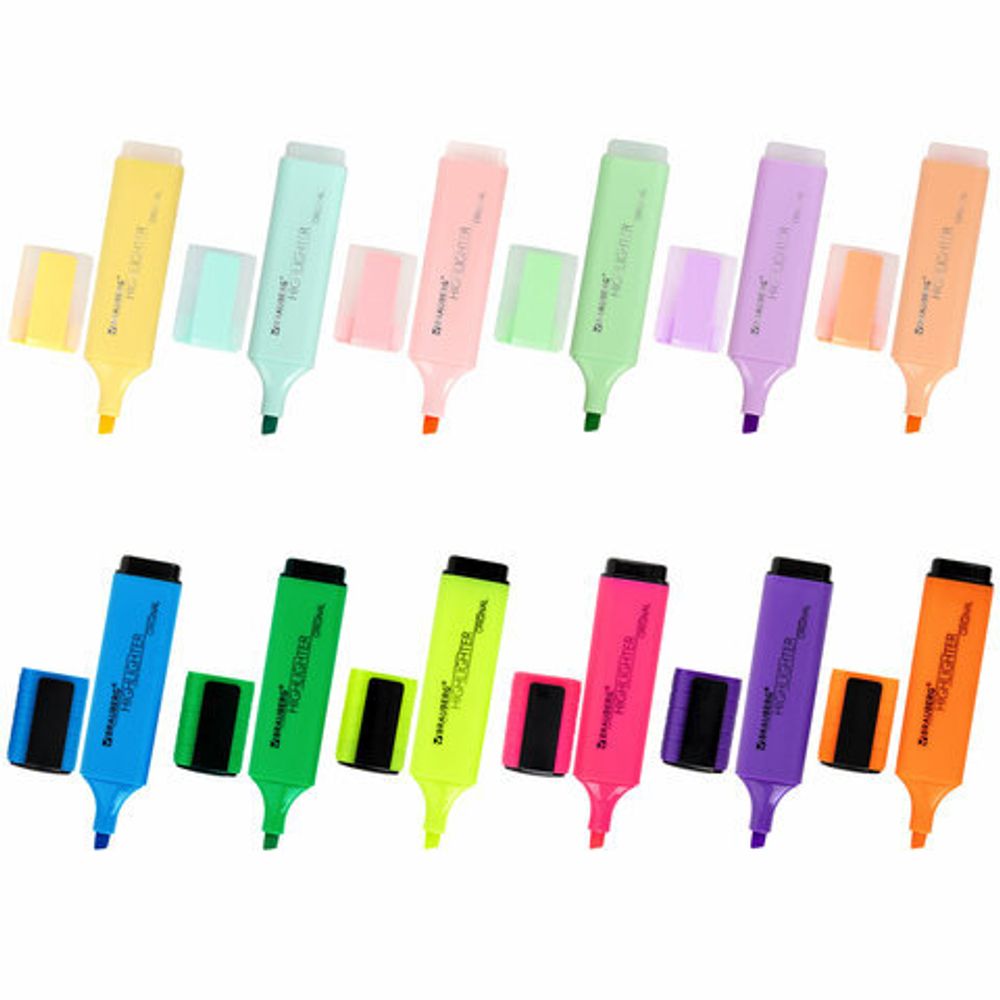 Набор текстовыделителей 12 ЦВЕТОВ, BRAUBERG "ORIGINAL", линия письма 1-5 мм, 152217