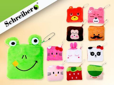 Кошелек плюшевый Забавные животные 12х10см с подвеской-цепочкой (Schreiber)