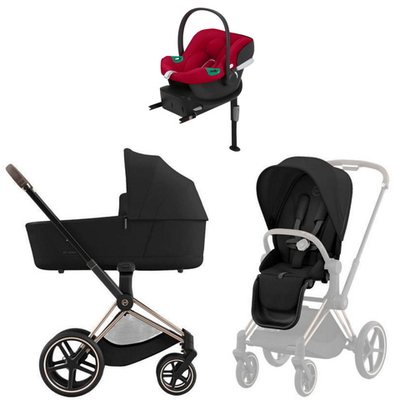 Коляска Cybex Priam IV Rosegold complete Aton B2 Dynamic Red Base One 4 в 1 Sepia Black