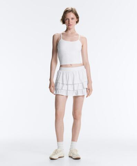 Oysho Короткая юбка Comfortlux с вышивкой, белый