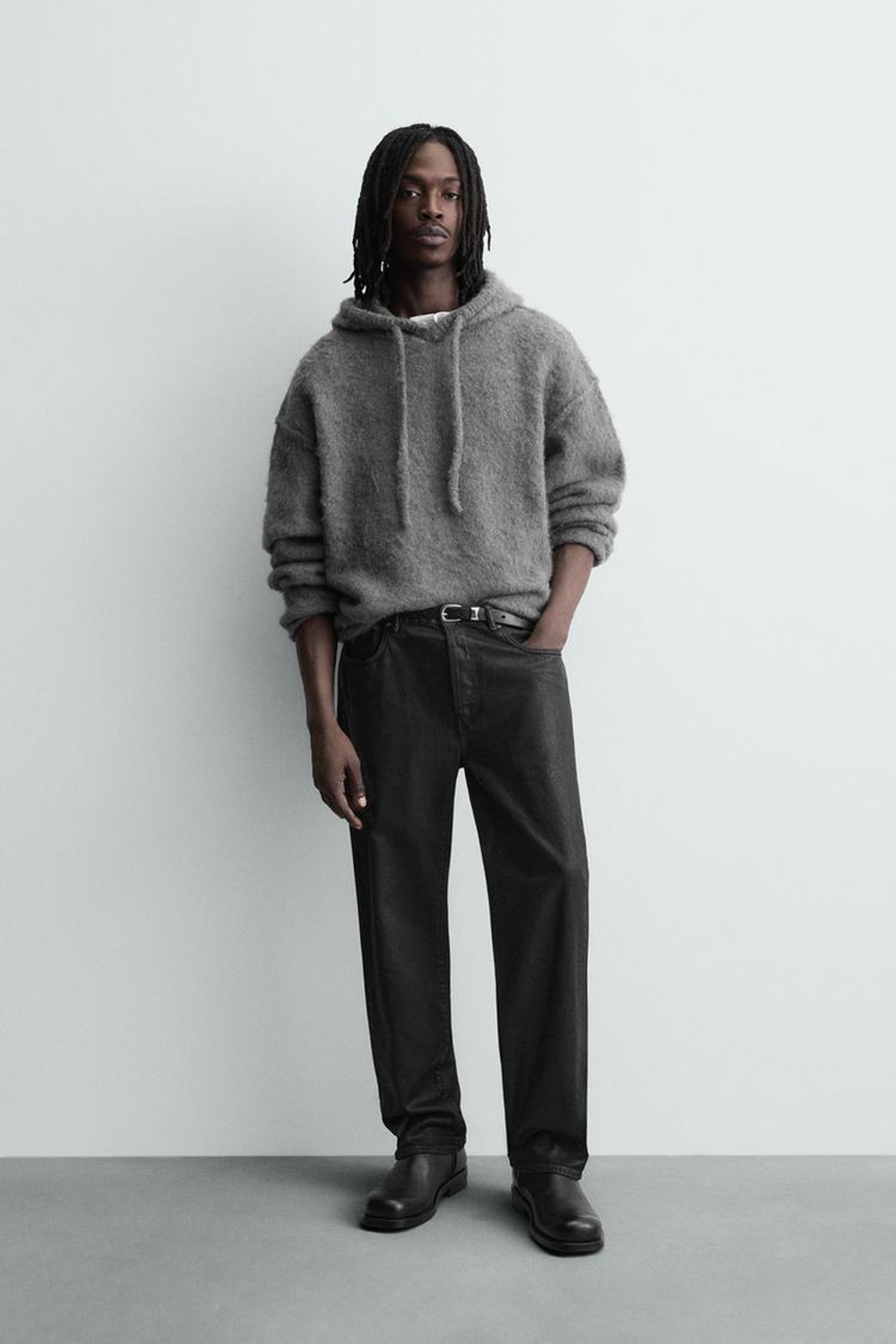 ZARA ТОЛСТОВКА ИЗ ВЯЗАНОГО МАТЕРИАЛА С НАЧЕСОМ, АНТРАЦИТОВО-СЕРЫЙ